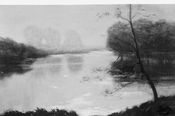 Pale October moonlight over a misty river and a leaning tree, a 1907 painting.