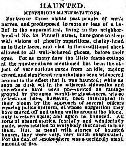 Scanned newspaper column from the Chicago Daily Tribune, August 6, 1878, headed “Haunted. Mysterious Manifestations.”