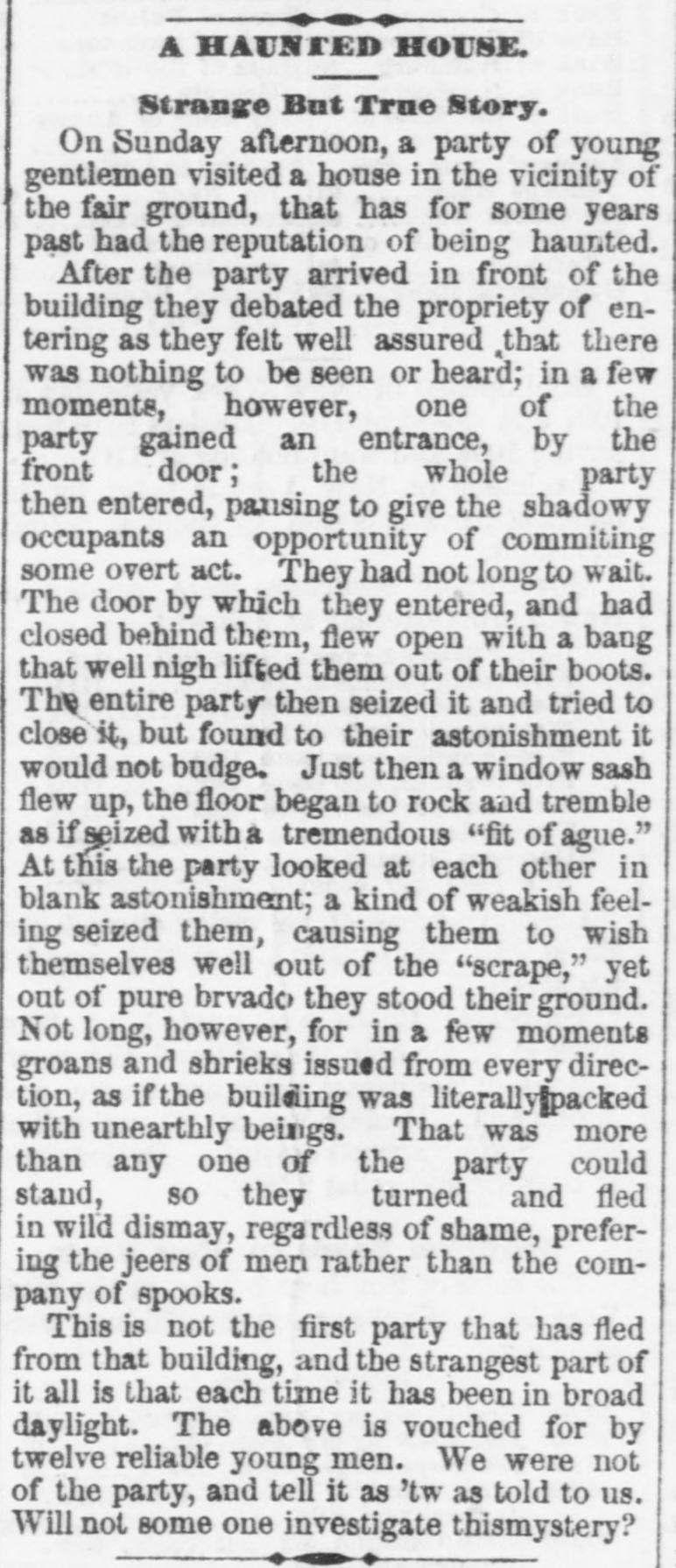 Scanned newspaper item from the Nashville Union and American, March 27, 1872, headed “A Haunted House. Strange But True Story.”